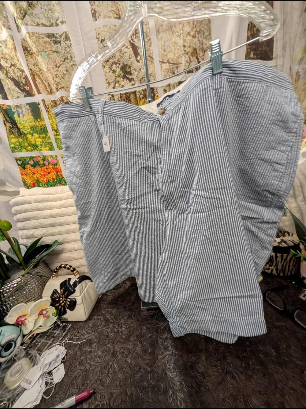 Chaps Blue and White Pinstripe Men’s Flat Front Shorts